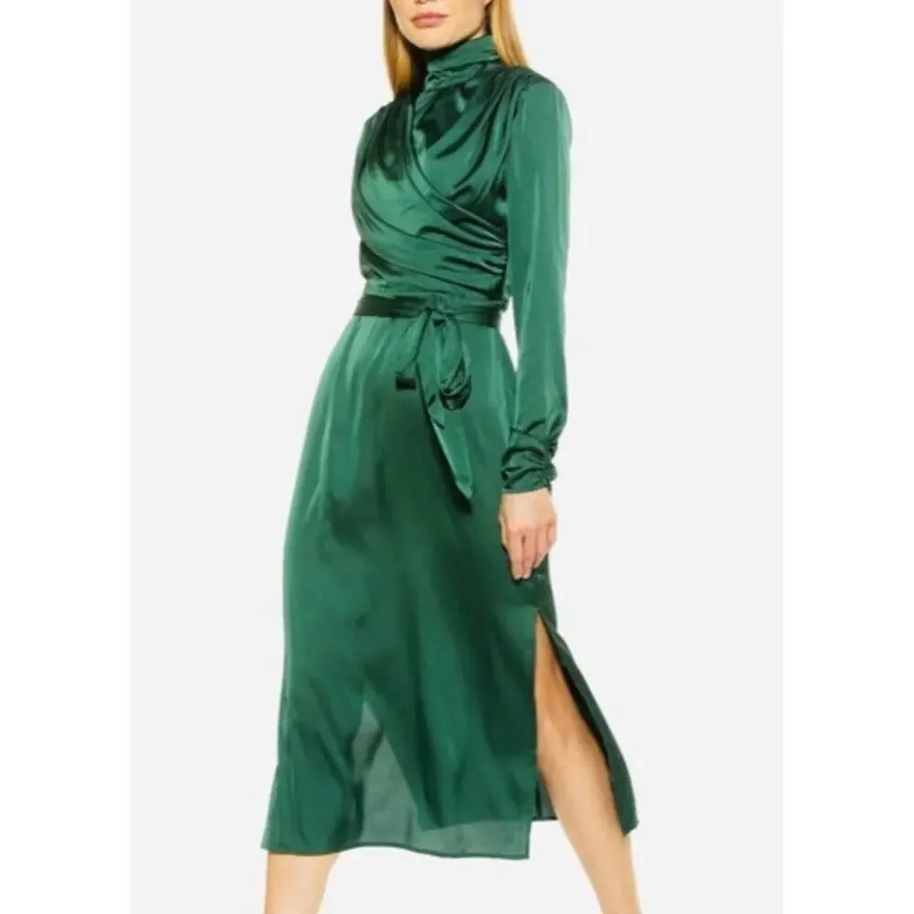 NWT Alexa Admor Emerald Green Long Sleeve High Neck Midi Dress sz 2 - Picture 1 of 10